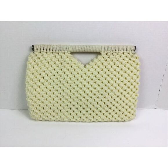 Vintage‎ Macrame Crocheted Handbag Handmade Purse Ivory Pocketbook 13x9 in - Picture 1 of 12
